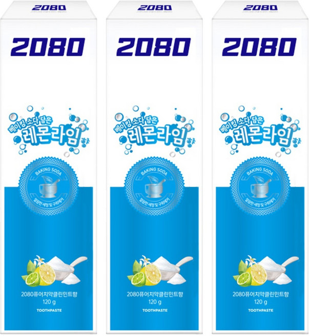 애경 2080 베이킹소다 퓨어 레몬라임향 치약 120g, 3개