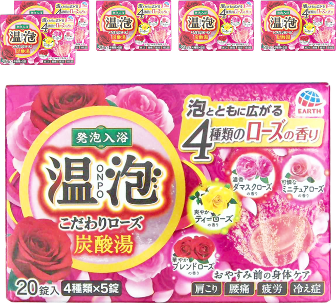 EARTH 地球製藥 ONPO 溫泡 碳酸溫泉入浴錠 華麗玫瑰 紅 20錠, 800g, 6盒