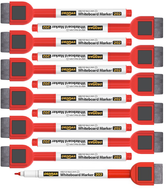 펜맥스 세필 미니 지우개 보드마카, 적색, 12개
