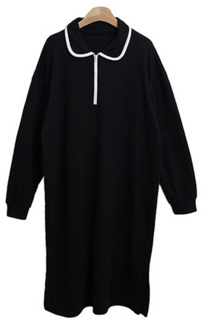 시크블랙 아르네 배색 카라 반집업 루즈 롱 원피스 cpops10098k48