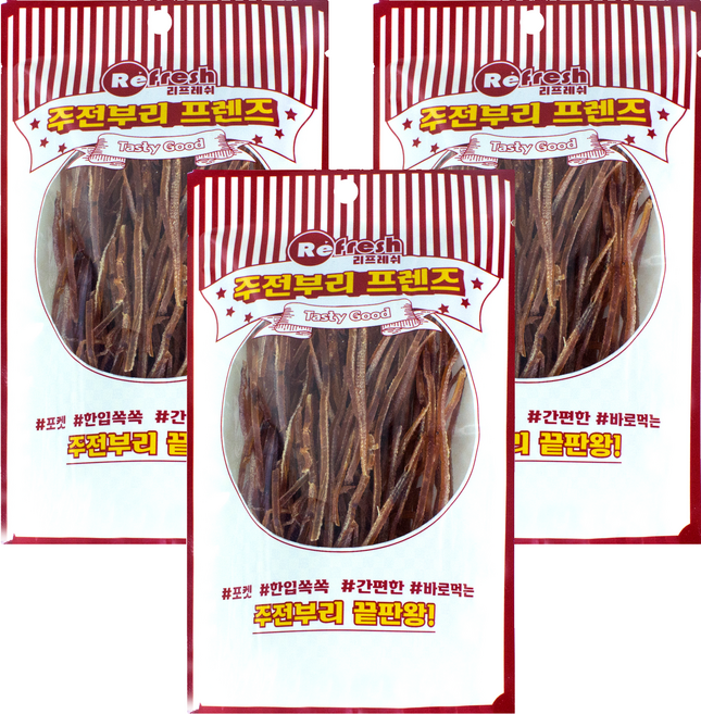 리프레쉬 주전부리프렌즈 쫄쫄찡어 조미오징어채, 20g, 3개