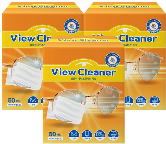 자우버 뷰 클리너 렌즈 클리닝 일회용 티슈 50p, 3개