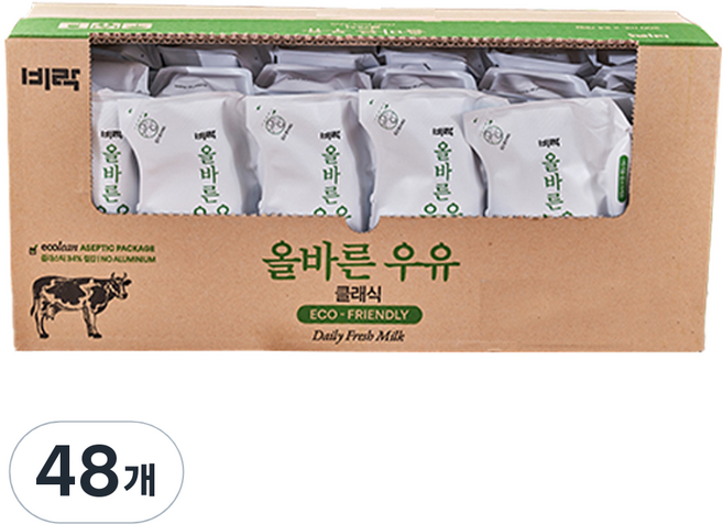 비락 올바른 멸균우유 클래식, 200ml, 48개