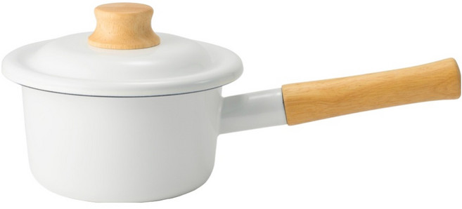 FUJIHORO Japan COTTON PLUS 14cm單柄附蓋琺瑯牛奶鍋 1.2L 天使白 1個 14cm