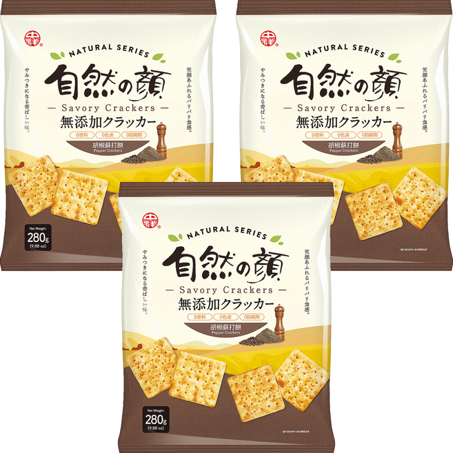 中祥 自然の顏胡椒蘇打餅, 280g, 3袋