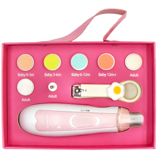 ecoomi 電池款磨甲機禮盒組 7個可互換配件 適用於各種用途, 粉色, 1組