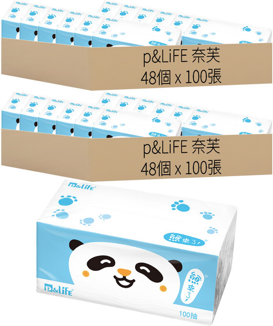 p&LiFE 奈芙 抽取式 萌熊生活紙 2層 100張, 48包, 2箱