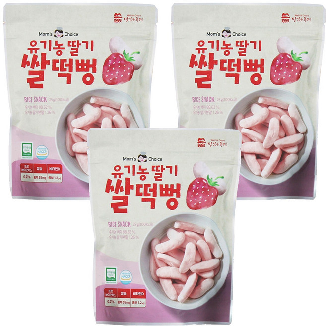 맛있는풍경 유기농 딸기 쌀떡뻥, 딸기맛, 25g, 3개