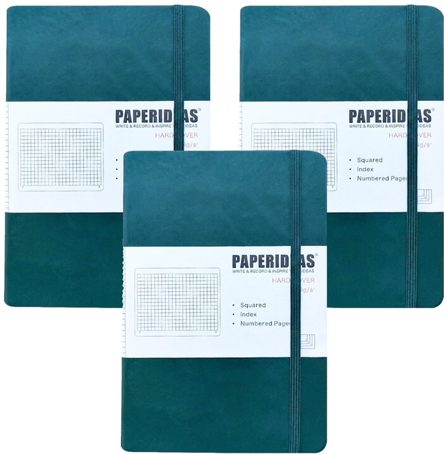 PAPERIDEAS A5 硬皮 188頁 方格 327g, 聖誕綠, 3本