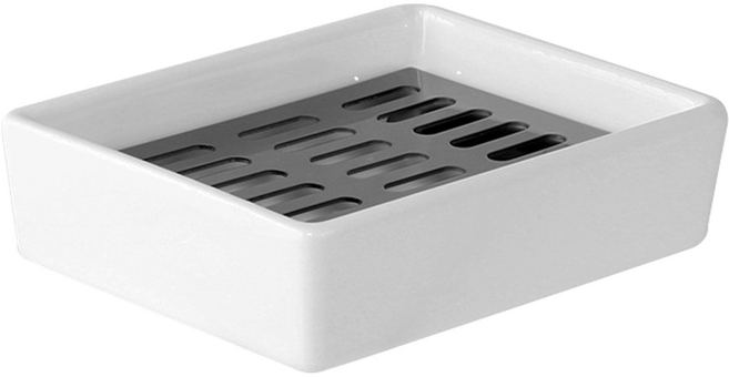 陶瓷瀝水肥皂盒 304不鏽鋼濾網, 白+黑, 1個