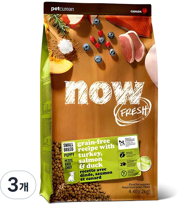 now 퍼피 그레인프리 스몰브리드 건식사료, 칠면조, 2kg, 3개 - 쿠팡