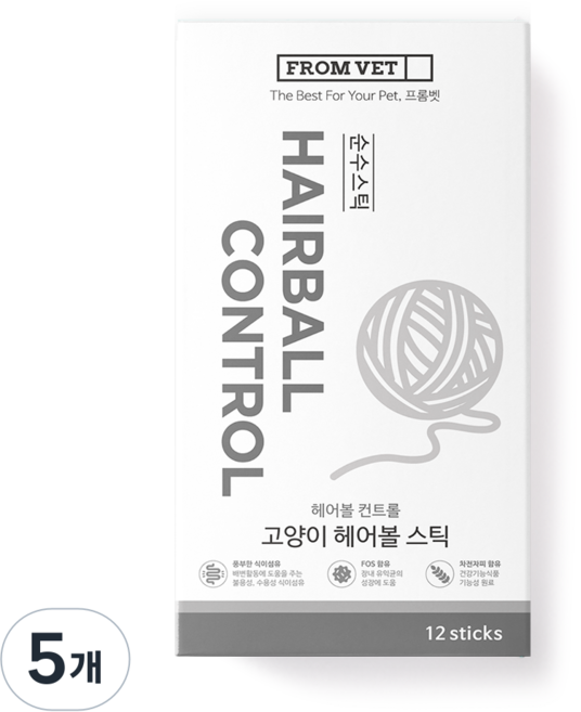 프롬벳 고양이 순수스틱 영양제, 12회분, 헤어볼, 5개
