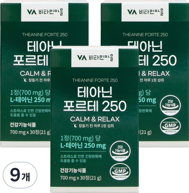 비타민마을 테아닌 포르테 250 영양제 21g, 9개, 30정
