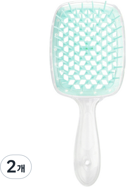 리빙홈디테일 볼륨 헤어브러쉬, 투명핸들 + 그린, 2개