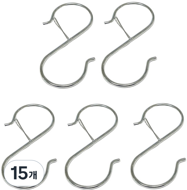 쥬롬 빠지지 않는 잠금형 S자 고리 대형, 실버, 15개