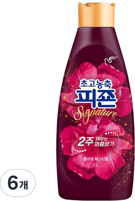 피죤 초고농축 섬유유연제 시그니처 플라워페스티벌 본품, 6개, 1L