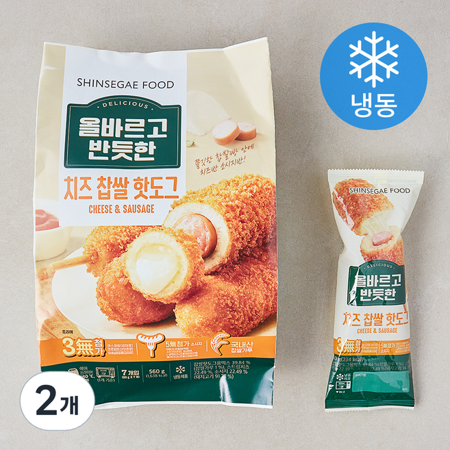 올바르고 반듯한 치즈 찹쌀 핫도그 (냉동), 80g, 7개입, 2개