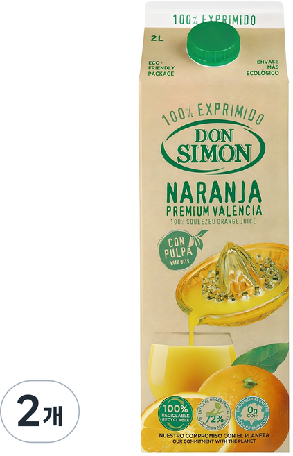 돈시몬 착즙 오렌지 주스, 2L, 2개