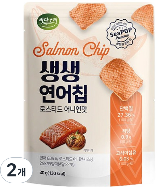 바다소리 생생연어칩 로스티드 어니언맛, 2개, 30g