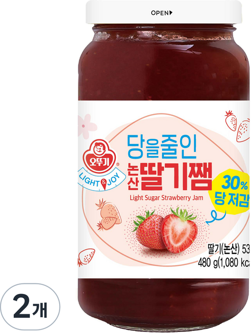 오뚜기 라이트 앤 조이 당을줄인 논산 딸기쨈, 480g, 2개