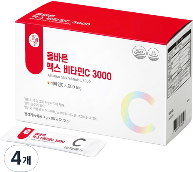 올바른건강식품 맥스 비타민C 3000, 90회분, 4개