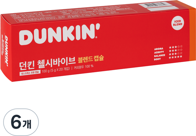 던킨도너츠 첼시바이브 블렌드 캡슐커피, 5g, 20개입, 6개