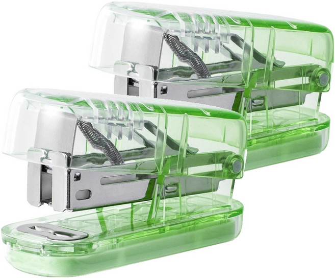 델리 미니 그라데이션 투명 스테이플러 + 33호침 세트, 클리어 그린(스테이플러), 2세트