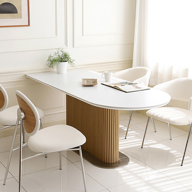 끌레오 맨버 세라믹 반타원형 템바보드 6인용 식탁 테이블 홈바 1800 방문설치, 화이트+오크