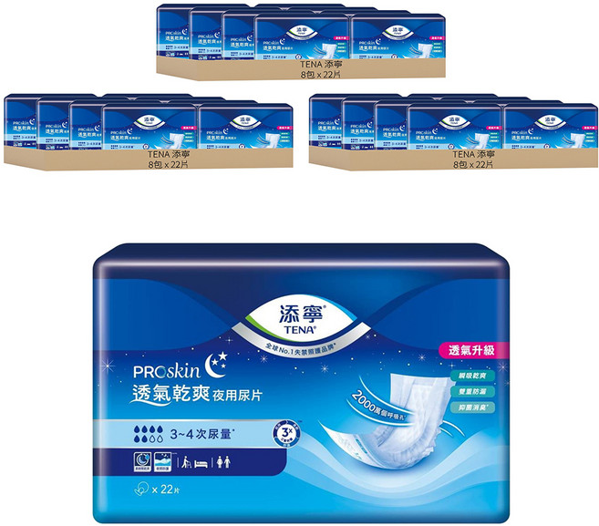 TENA 添寧 透氣乾爽夜用型替換式尿片 需搭配成人紙尿褲, 45cm, 22片, 24包