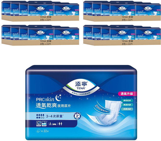 TENA 添寧 透氣乾爽夜用型替換式尿片 需搭配成人紙尿褲, 45cm, 22片, 32包