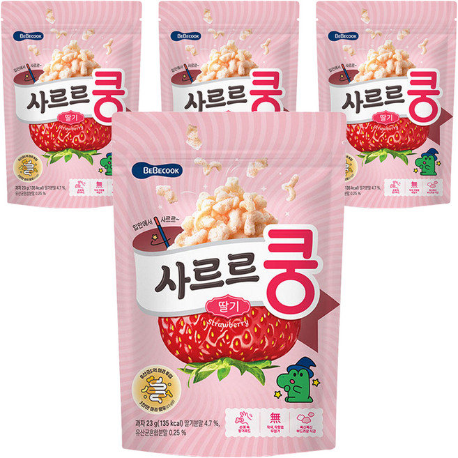 베베쿡 유아용 사르르쿵 과자, 딸기맛, 23g, 4개