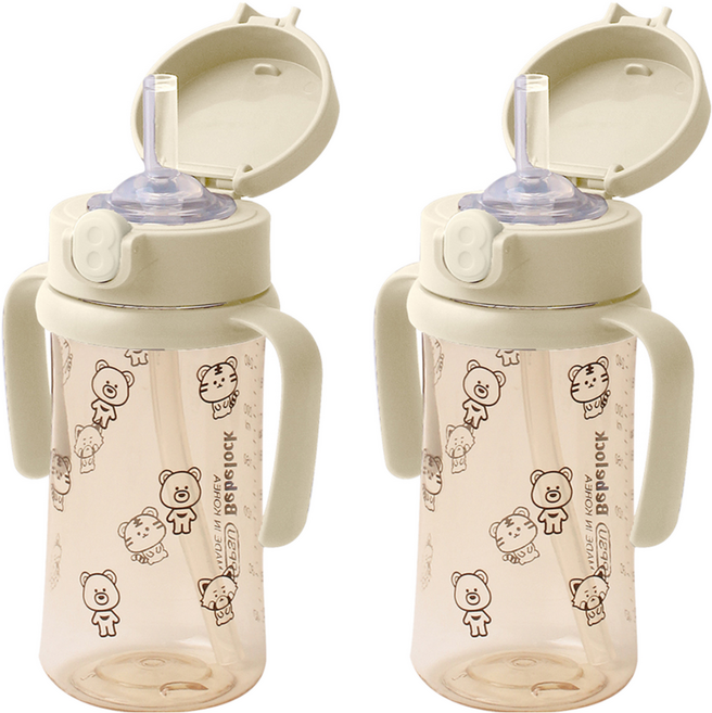 베베락 국내 제조 아이와 PPSU 원터치 빨대컵, 270ml, 2개, 크림