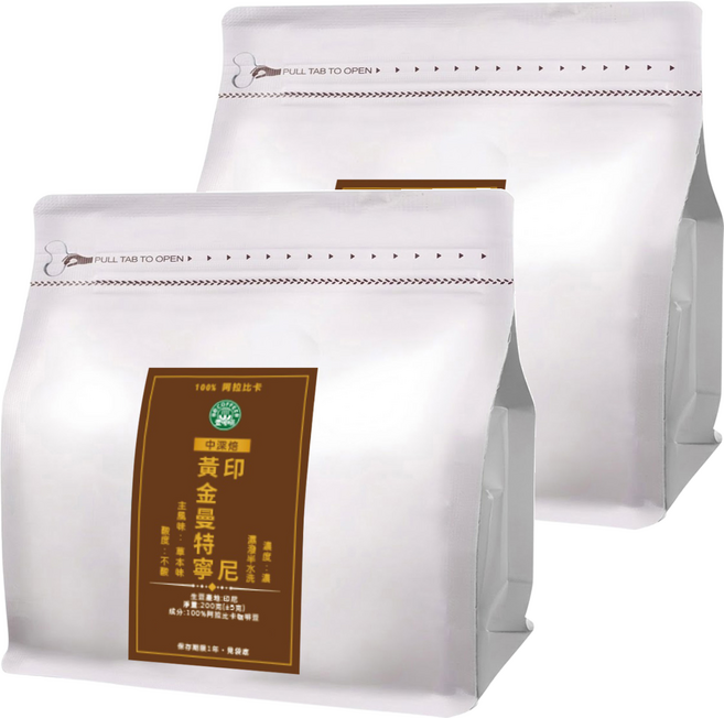eCOFFEE 壹咖啡 精品莊園 印尼 黃金曼特寧, Whole Bean, 200g, 2包