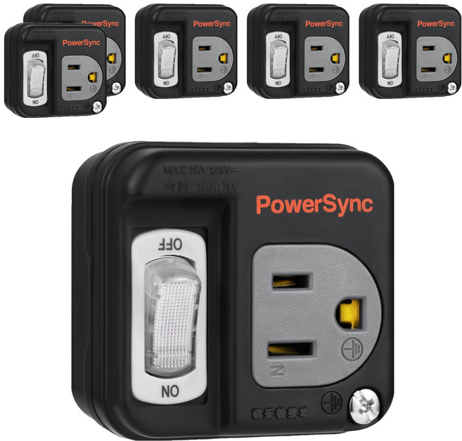 PowerSync 群加 3P轉2P開關壁插 TC1300, 黑色, 6個, 5.8cm