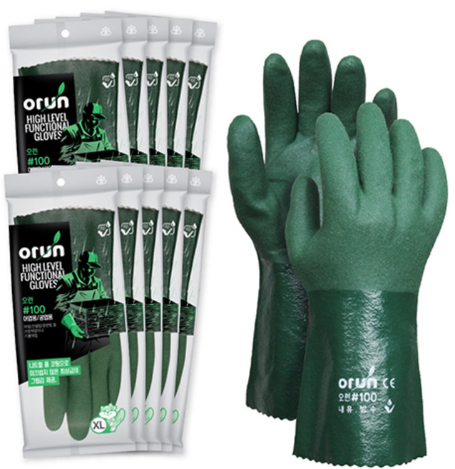 오런 100 어업용 공업용 코팅장갑 특대 XL, 짙은녹색, 10개