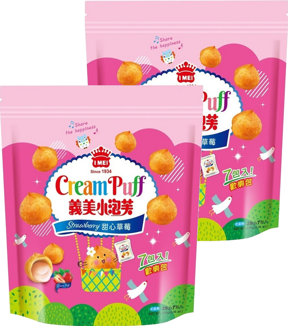 義美 小泡芙歡樂包 甜心草莓, 196g, 2袋