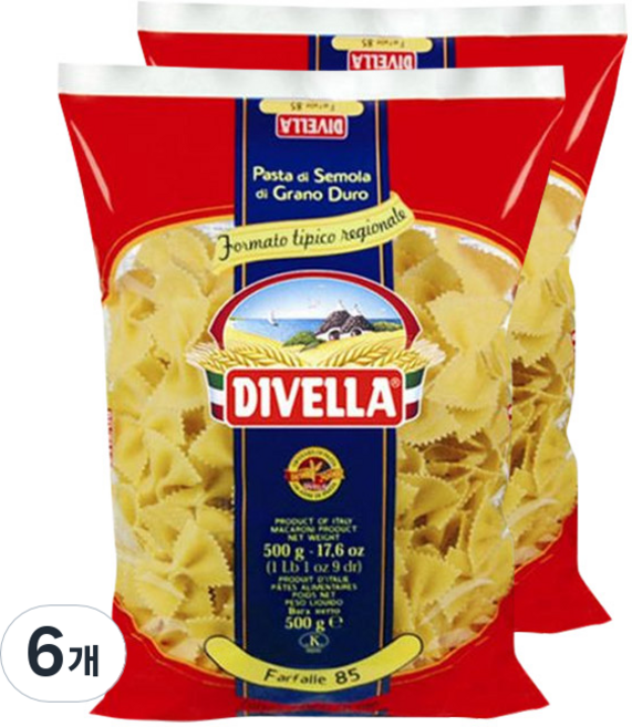 디벨라 파르팔레 파스타, 500g, 6개