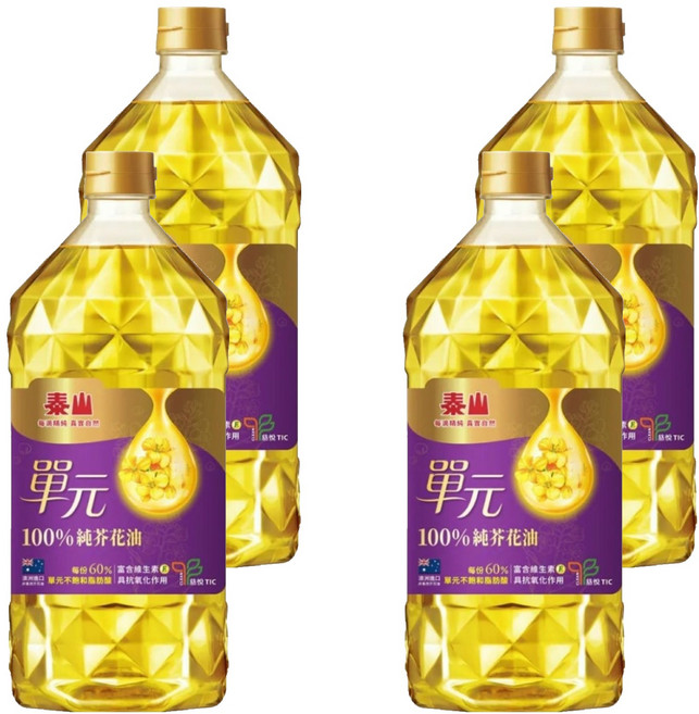 TAISUN 泰山 單元100%純芥花油, 2L, 4桶
