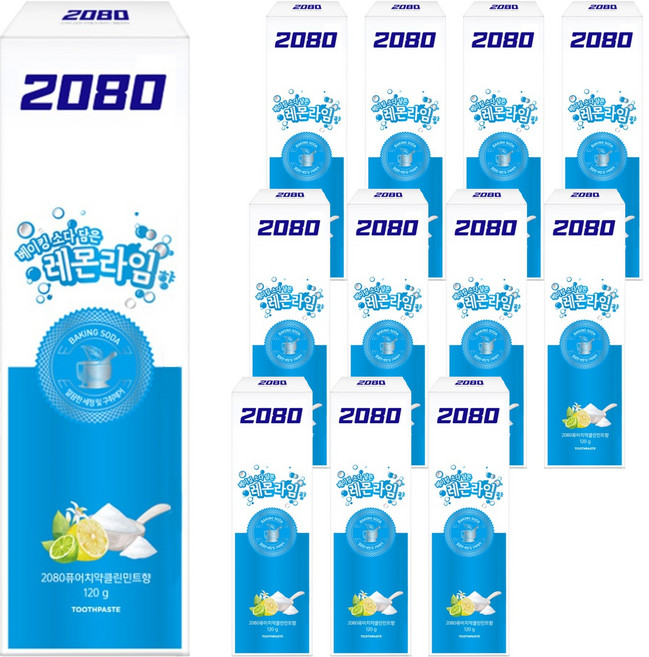 2080 베이킹소다 담은 퓨어치약 레몬라임향, 120g, 12개