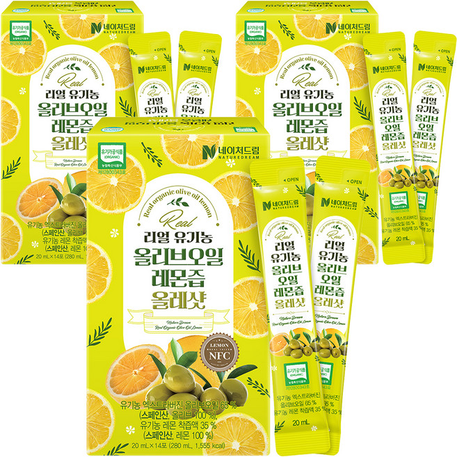 네이처드림 리얼 유기농 올리브오일 레몬즙 올레샷, 14회분, 280ml, 3개