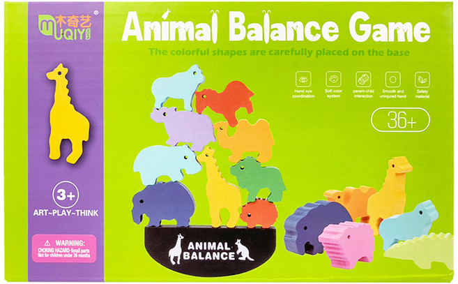 MUQIY TOYS 木奇藝 木製動物平衡積木11件組, 恐龍世界 多色, 1組