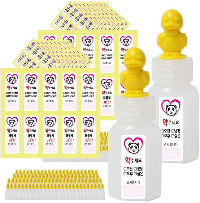 연두앵두 오리 캐릭터 투약병 100p + 팬더 투약스티커 100p, 2개