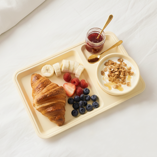 리빙메이트 국내산 멜라민 브런치 식판 + 볼 세트, 바닐라 크림, 1세트