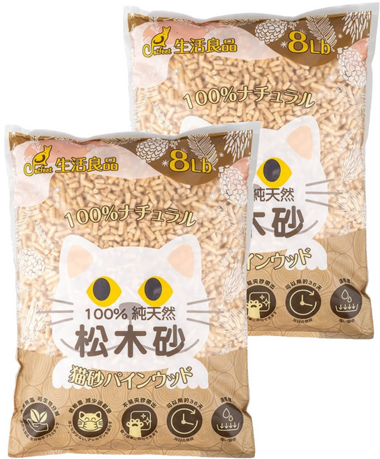 Catfeet 崩解型天然松木貓砂 100%天然 無化學成份 低過敏無塵 吸水力佳, 原味, 8lb, 2包
