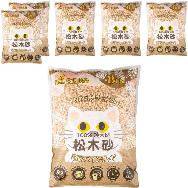 Catfeet 崩解型天然松木貓砂 100%天然 無化學成份 低過敏無塵 吸水力佳, 原味, 8lb, 6包