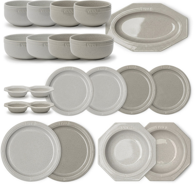 SSUEIM Viva 4人碗盤組 21p, 淺灰色, 暖灰色, 1套, 碗盤 21p
