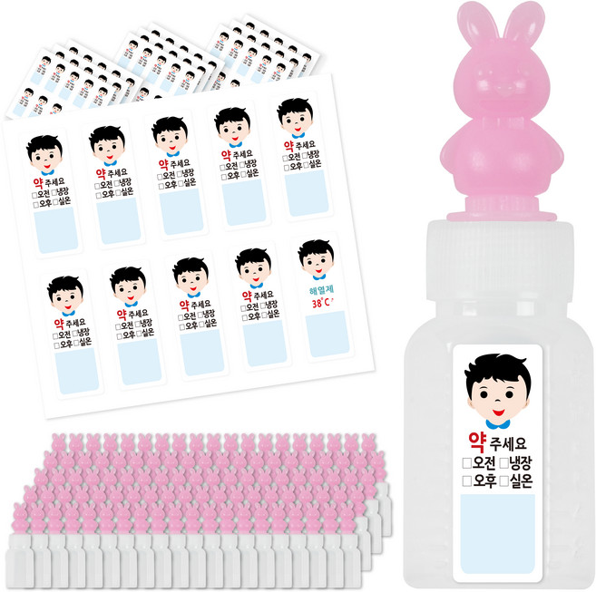 토끼 캐릭터약병 12ml 100p + 블루둥이 방수스티커 100p, 1세트