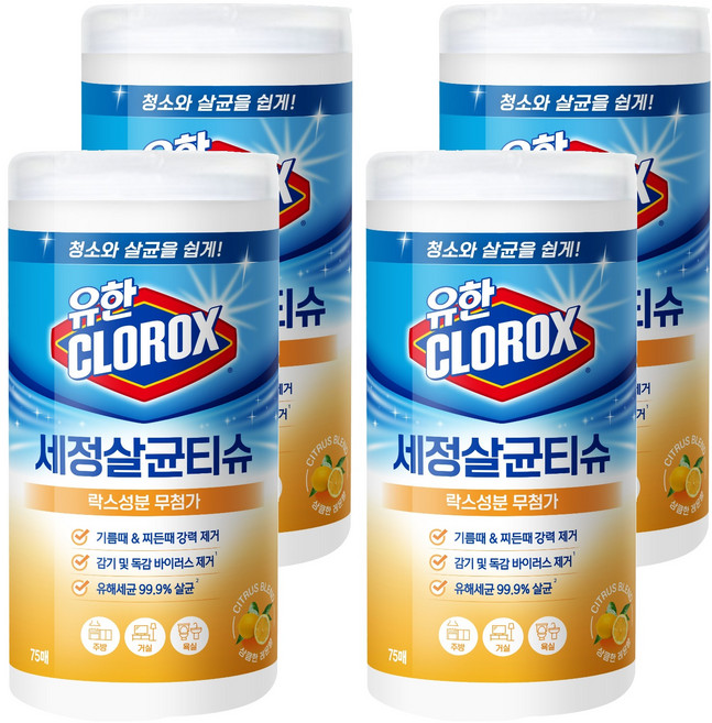 크로락스 세정살균티슈 75매 시트러스블렌드, 4개