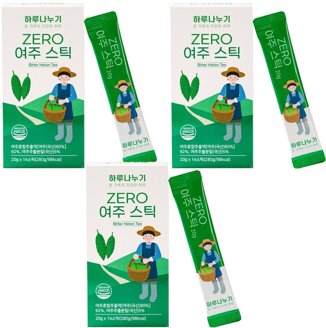 하루나누기 ZERO 액상 여주스틱 국산, 20g, 3개, 14개입