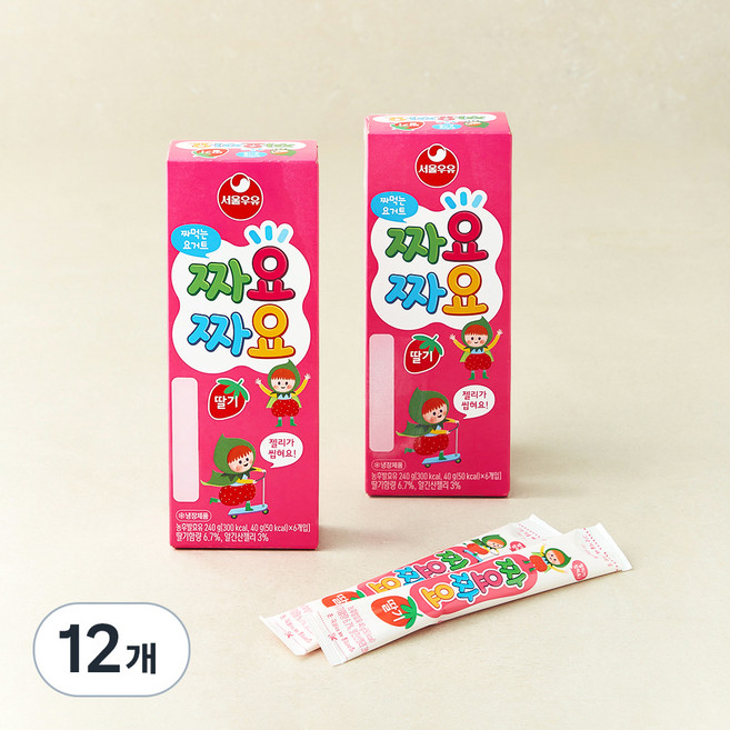 서울우유 짜먹는 요구르트 짜요짜요 딸기, 40g, 6개입, 12개